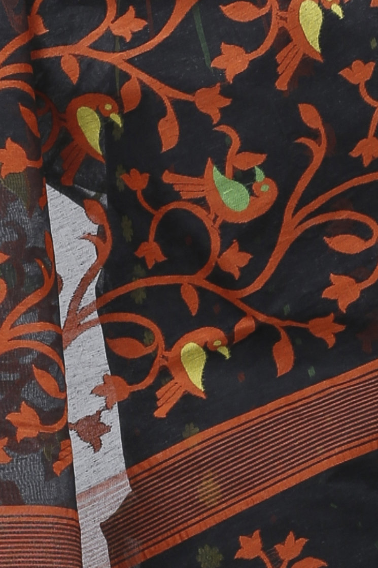 Black Pure Cotton Sabon Jamdani Saree (1306)